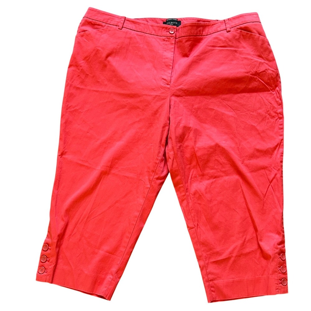 Talbots The Perfect Skimmer Pants Women Soft Red Cropped Button Hem Stretch 22W